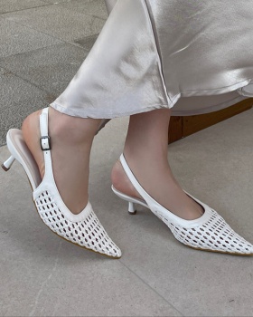 Niche high-heeled chanelstyle shoes hollow weave sandals