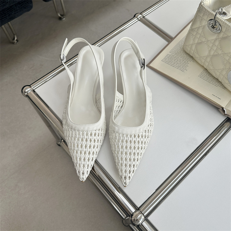 Niche high-heeled chanelstyle shoes hollow weave sandals