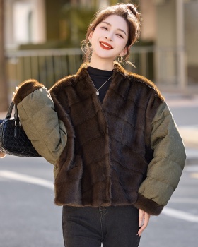 Fashionable fashion stitching mink hair down coat