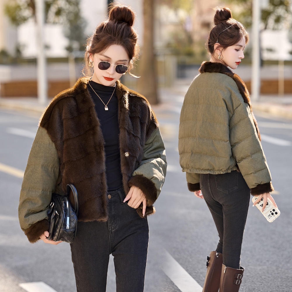Fashionable fashion stitching mink hair down coat