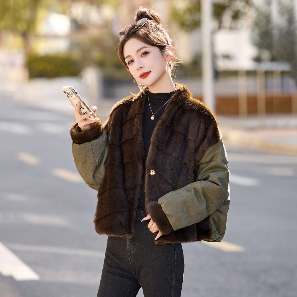 Fashionable fashion stitching mink hair down coat