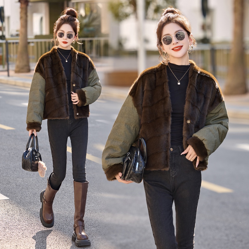 Fashionable fashion stitching mink hair down coat