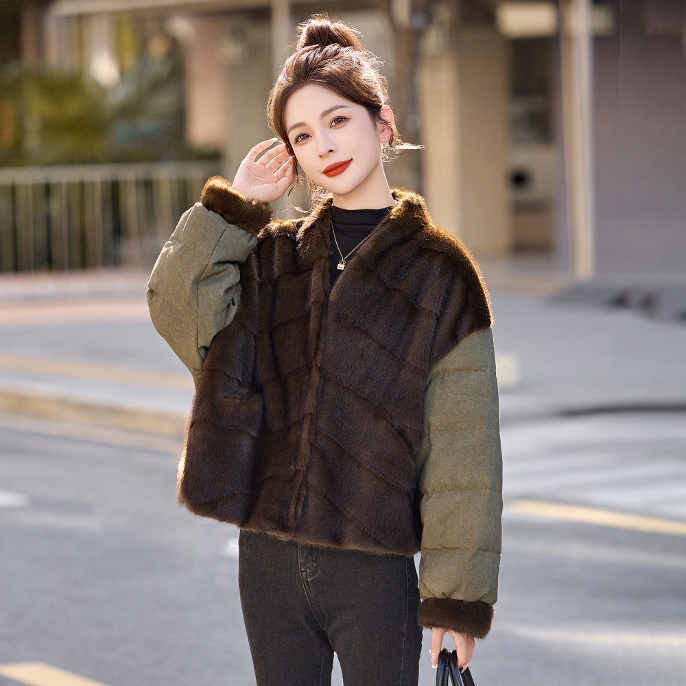 Fashionable fashion stitching mink hair down coat