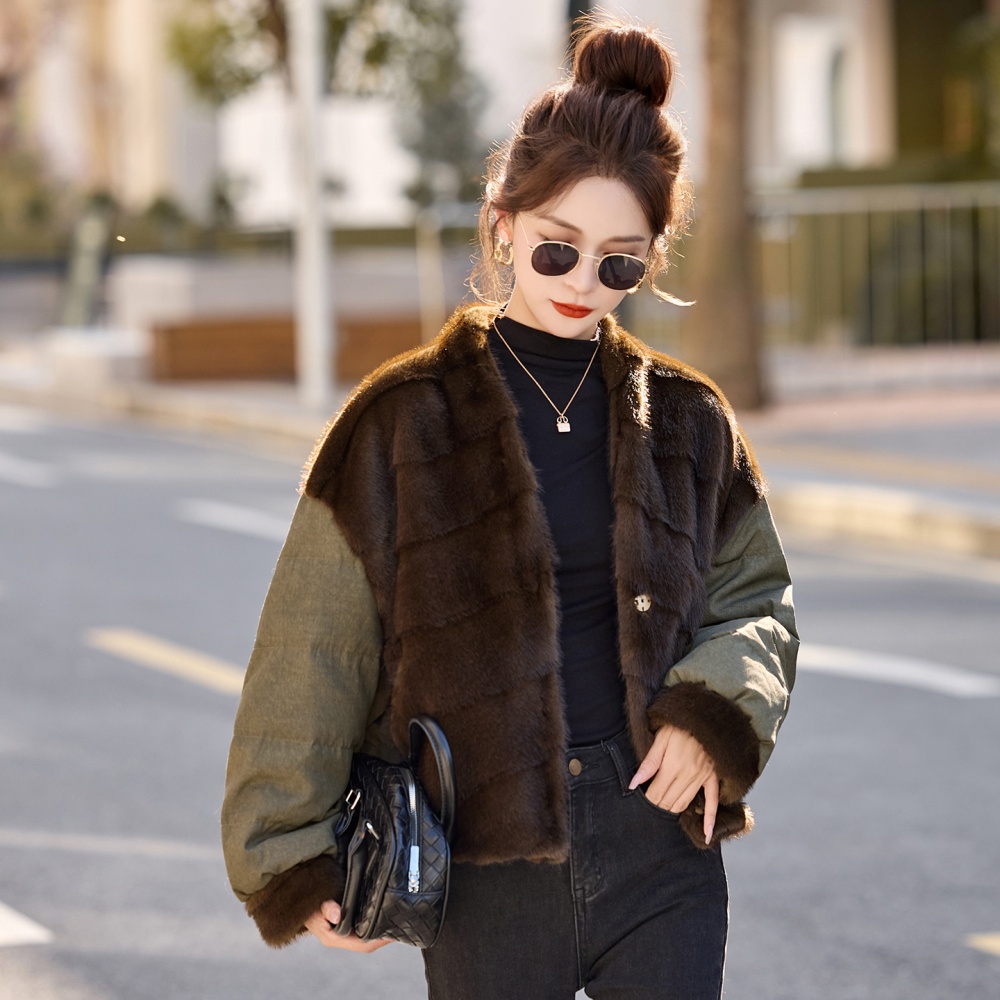 Fashionable fashion stitching mink hair down coat