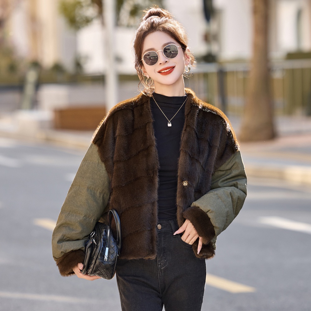 Fashionable fashion stitching mink hair down coat