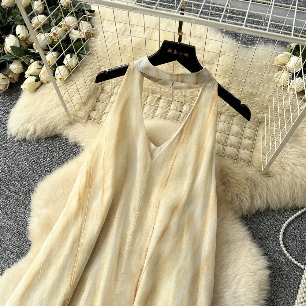 Blooming summer slim lady dress ink sleeveless blue long dress