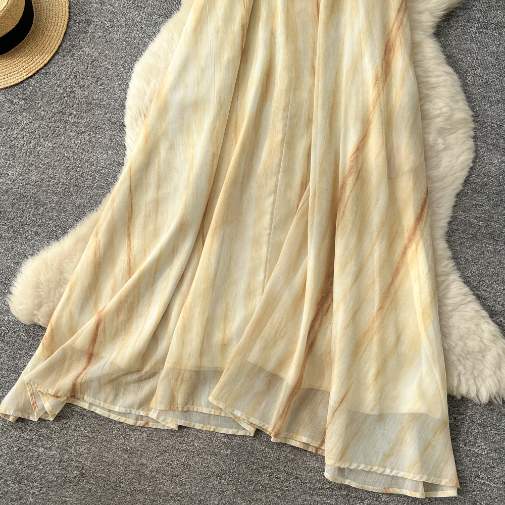 Blooming summer slim lady dress ink sleeveless blue long dress