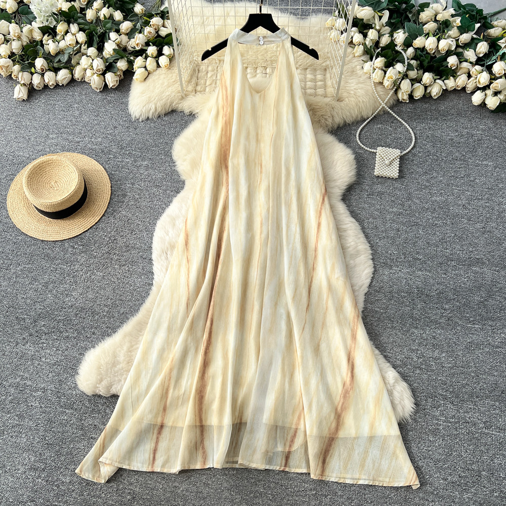 Blooming summer slim lady dress ink sleeveless blue long dress