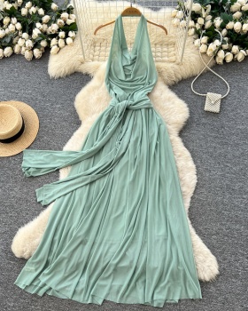 Thin split long dress temperament France style dress for women