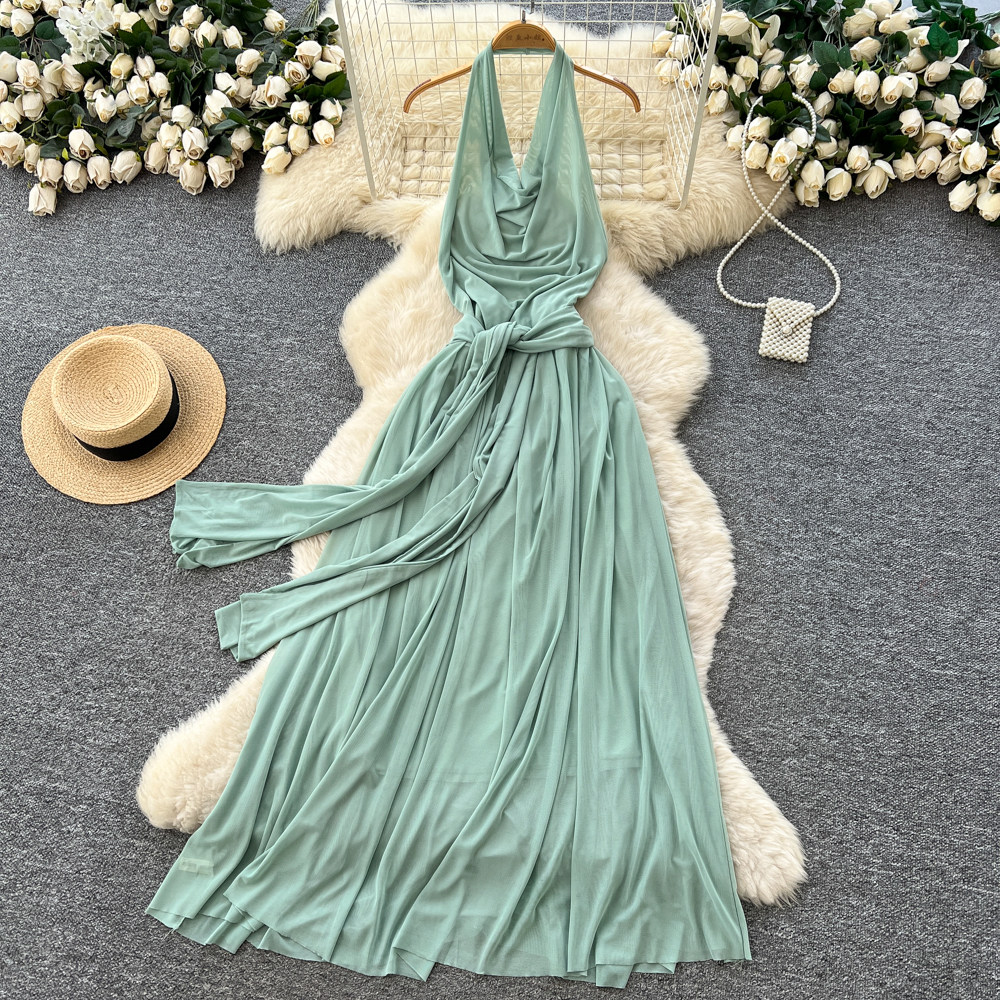 Thin split long dress temperament France style dress for women