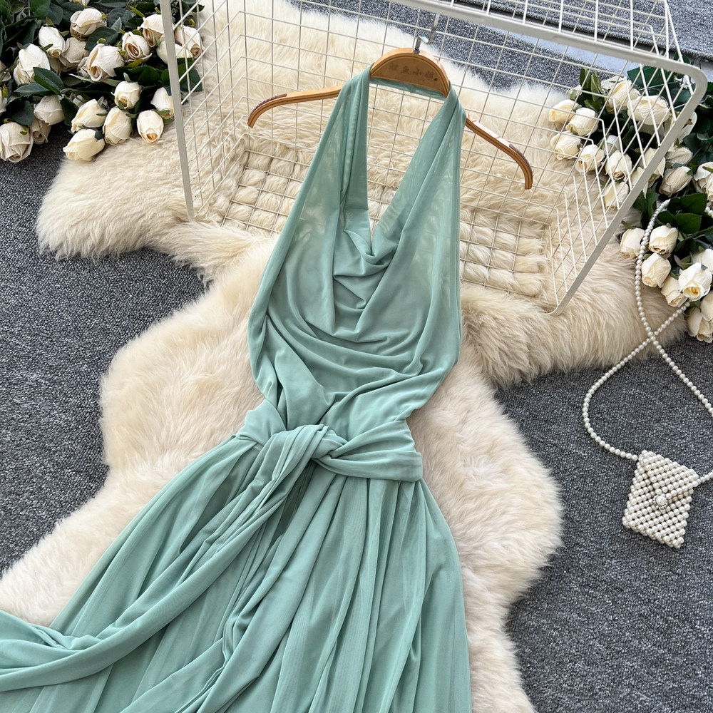 Thin split long dress temperament France style dress for women