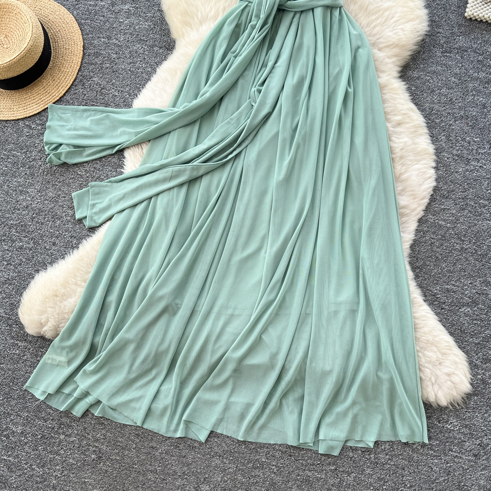 Thin split long dress temperament France style dress for women