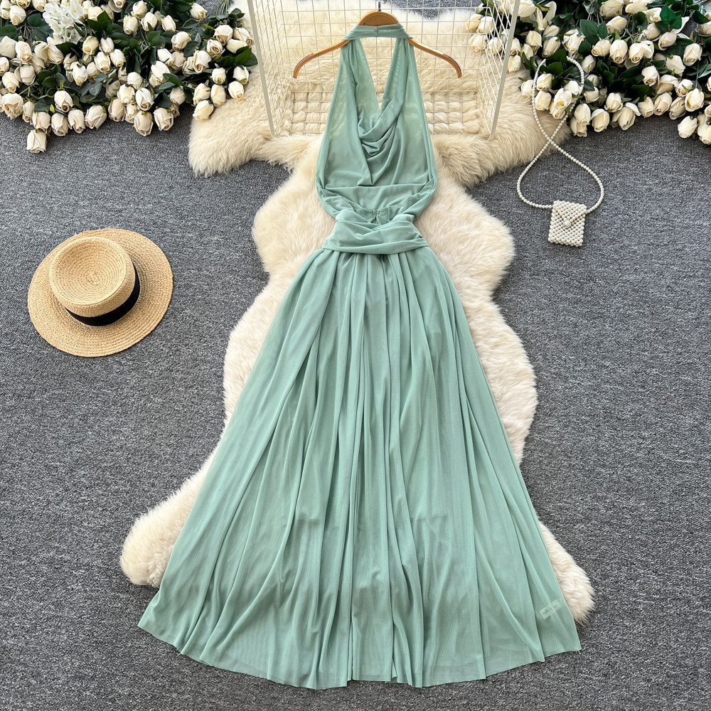 Thin split long dress temperament France style dress for women