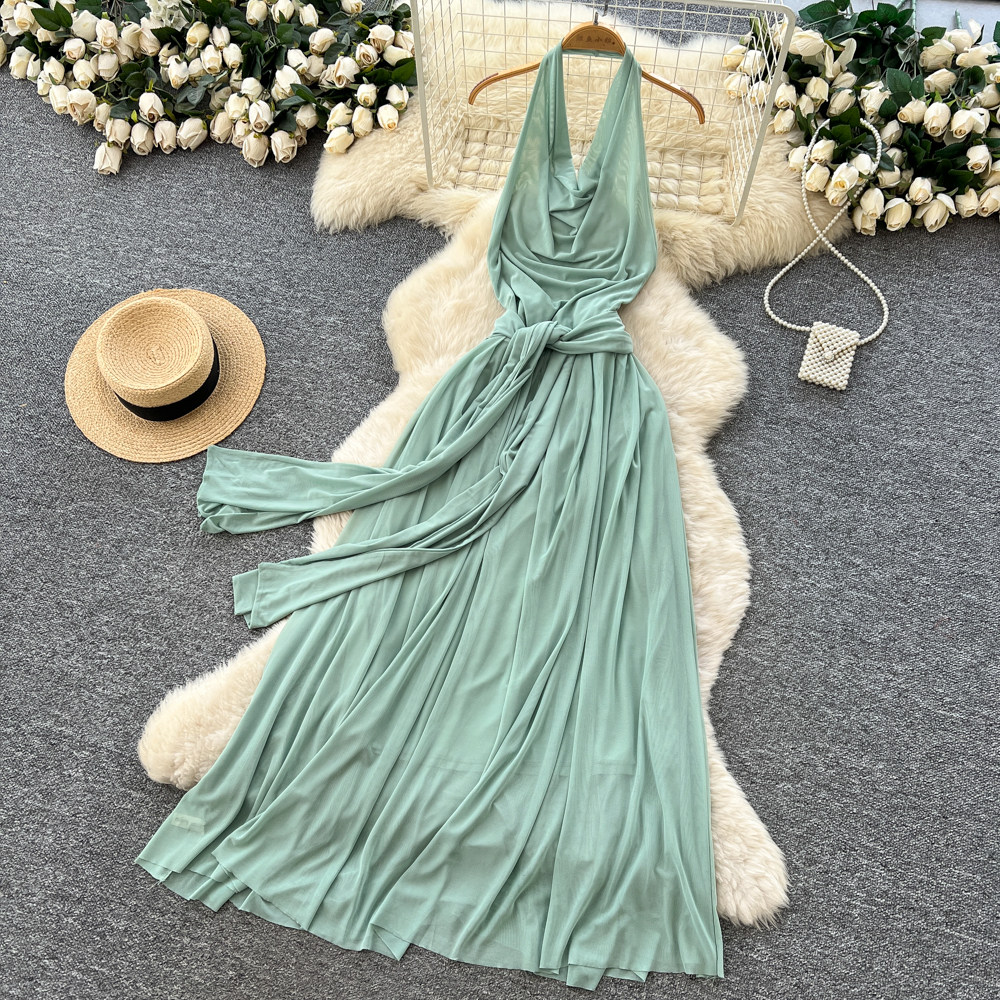 Thin split long dress temperament France style dress for women