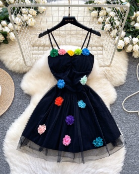 Thick and disorderly slim dress stereoscopic flowers T-back