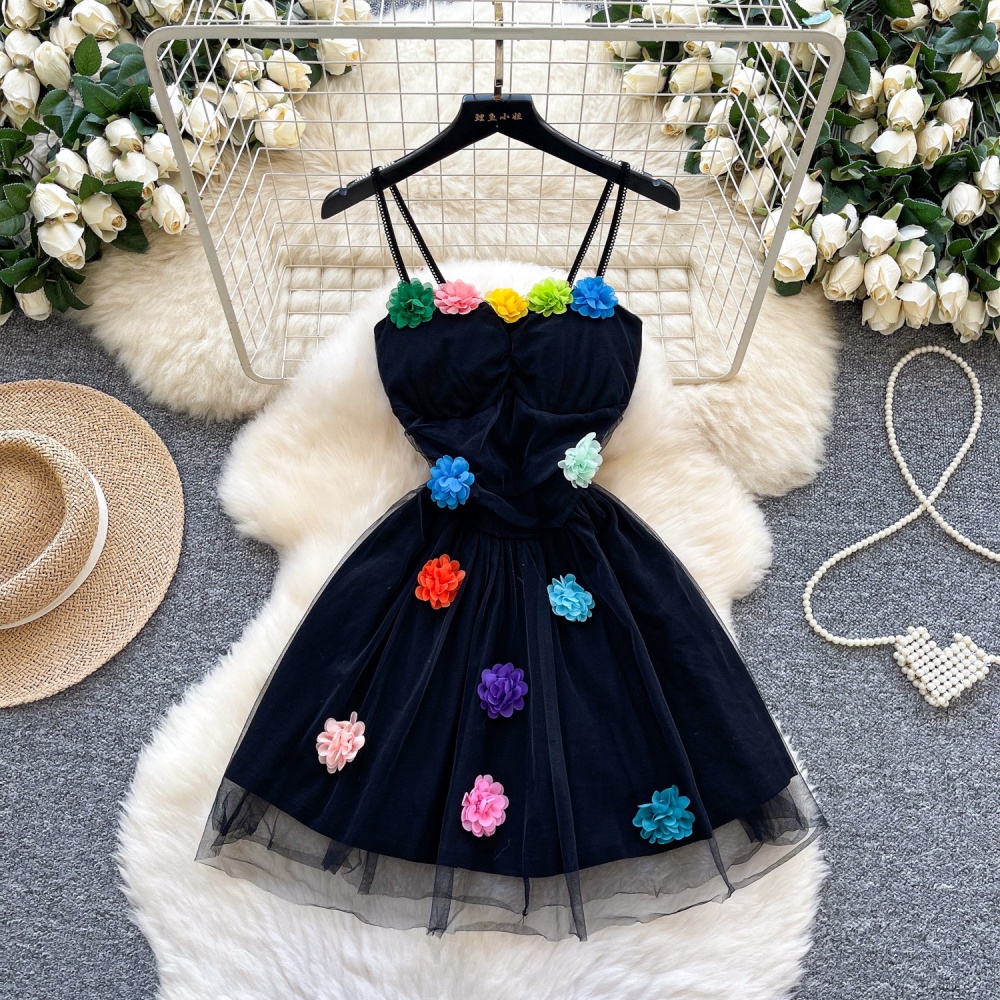 Thick and disorderly slim dress stereoscopic flowers T-back