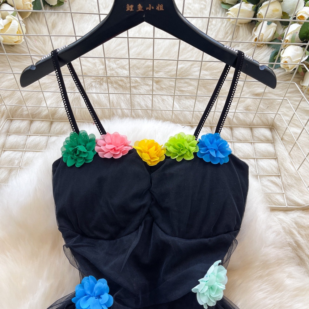 Thick and disorderly slim dress stereoscopic flowers T-back