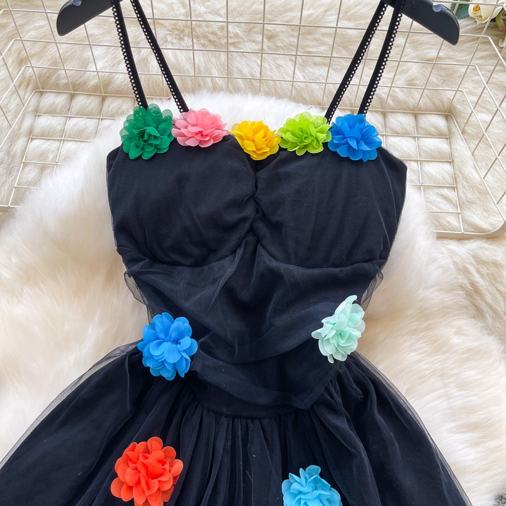 Thick and disorderly slim dress stereoscopic flowers T-back