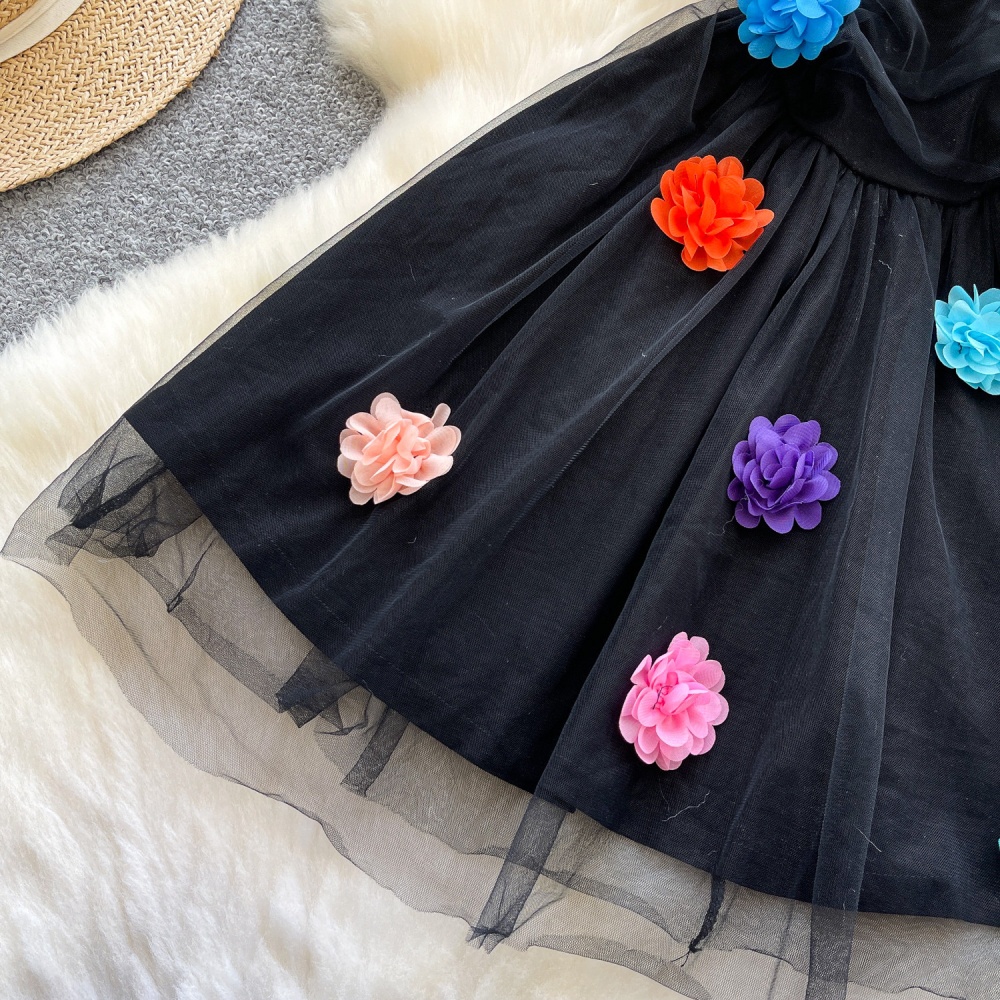 Thick and disorderly slim dress stereoscopic flowers T-back