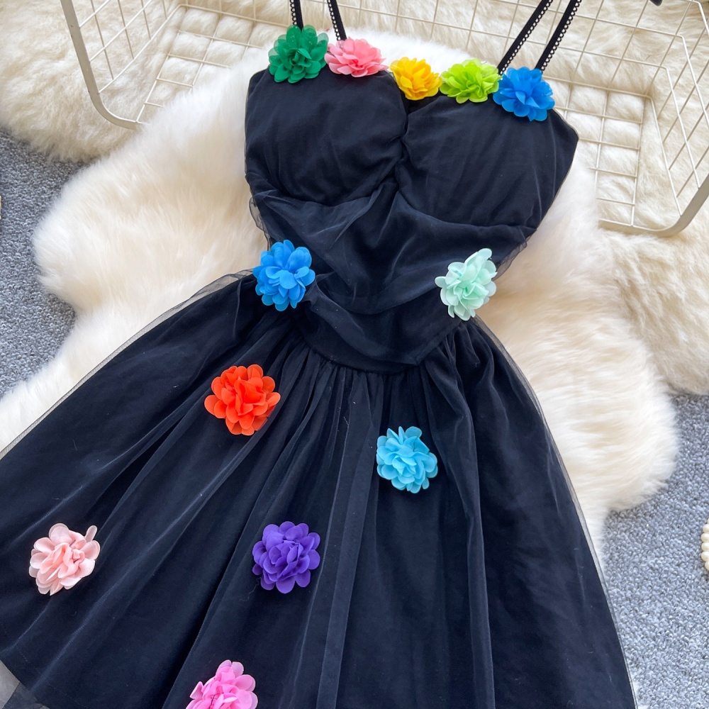 Thick and disorderly slim dress stereoscopic flowers T-back