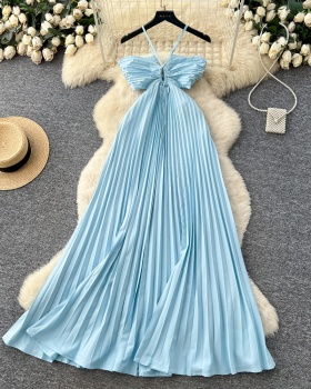 Light-blue dress pleated long dress for women