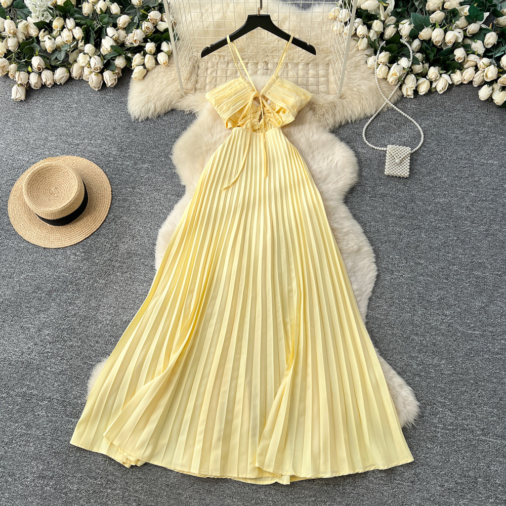 Light-blue dress pleated long dress for women