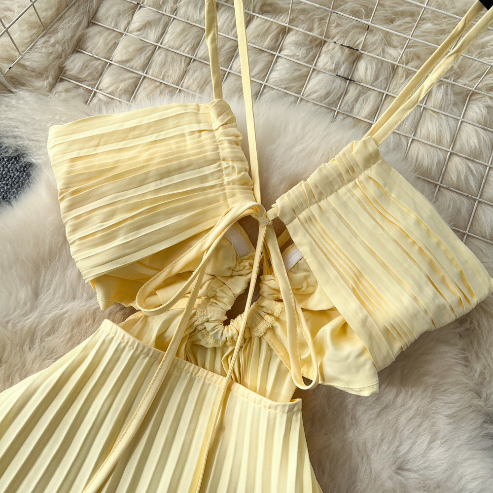 Light-blue dress pleated long dress for women