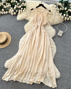 Split A-line dress retro long dress for women