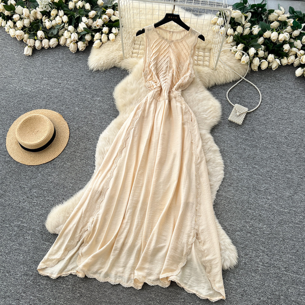 Split A-line dress retro long dress for women