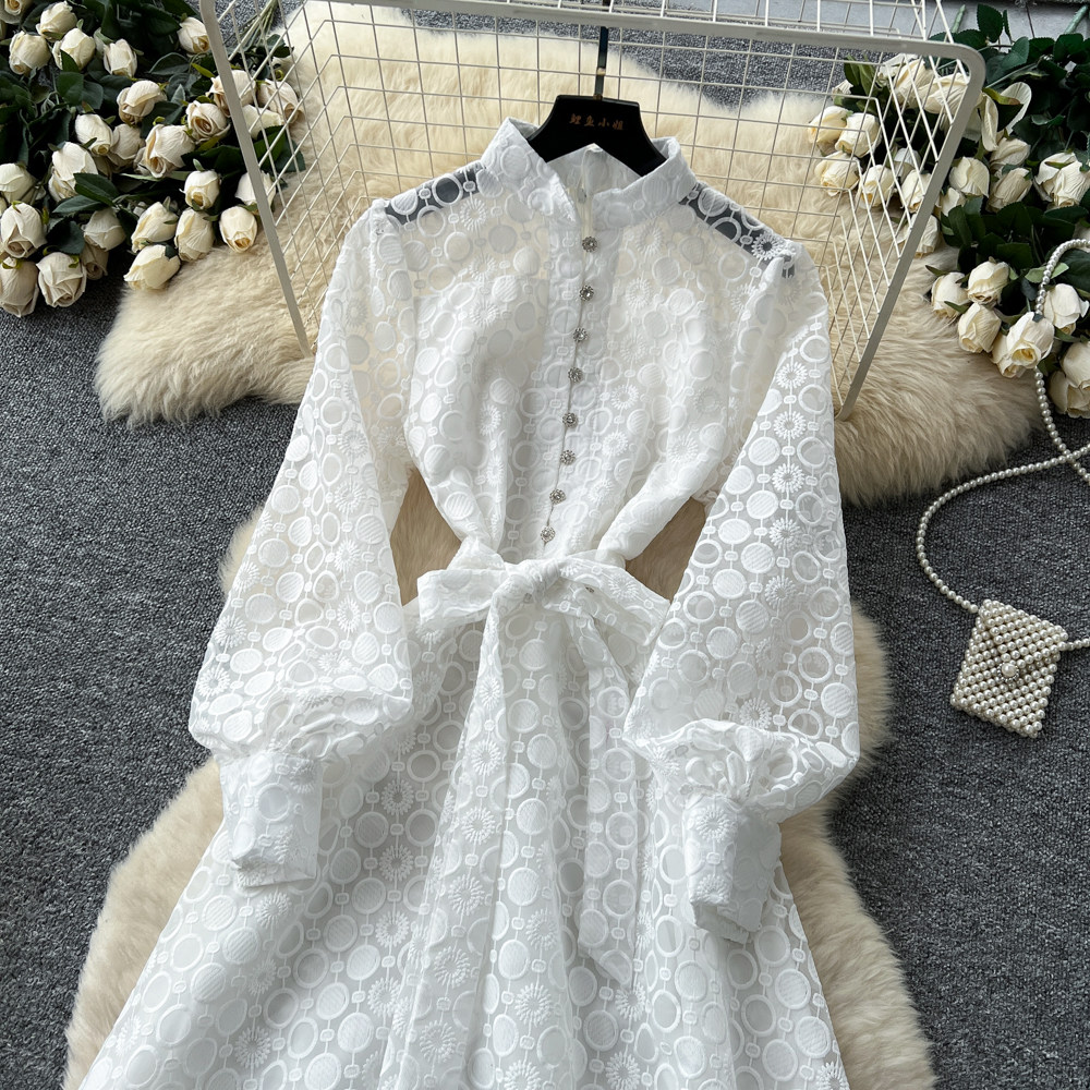 A-line elegant embroidery commuting dress for women