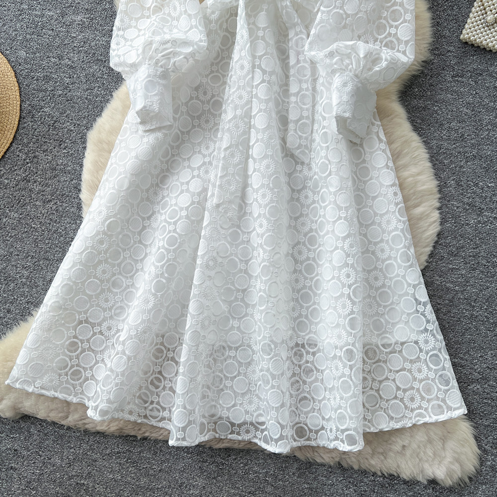 A-line elegant embroidery commuting dress for women