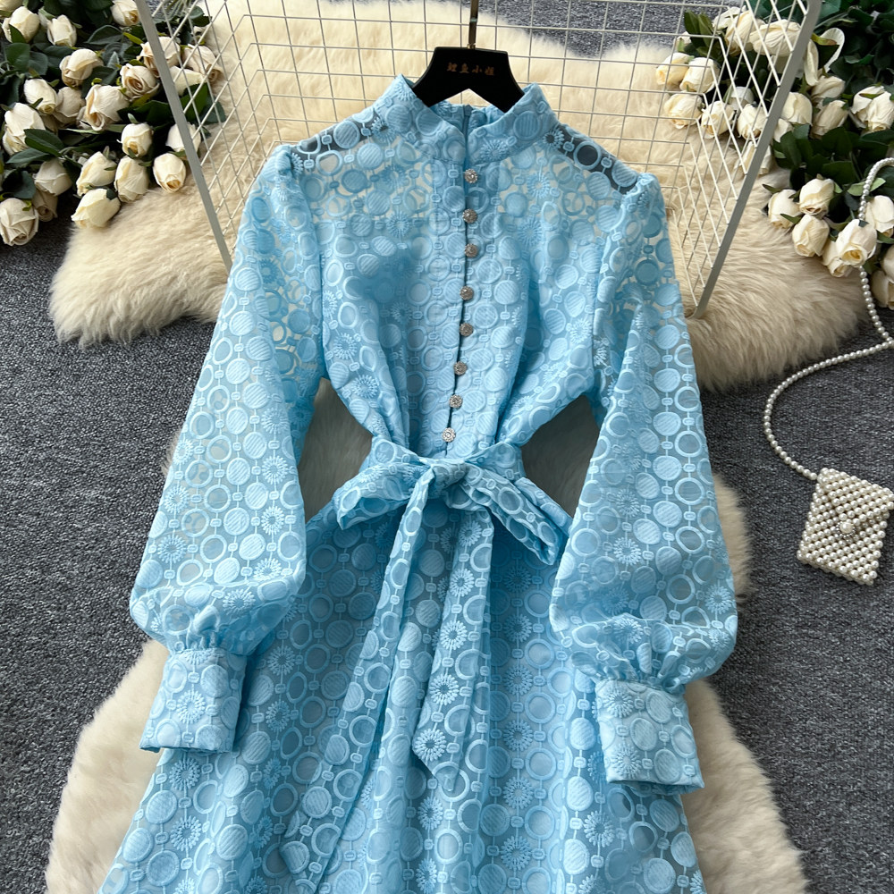 A-line elegant embroidery commuting dress for women