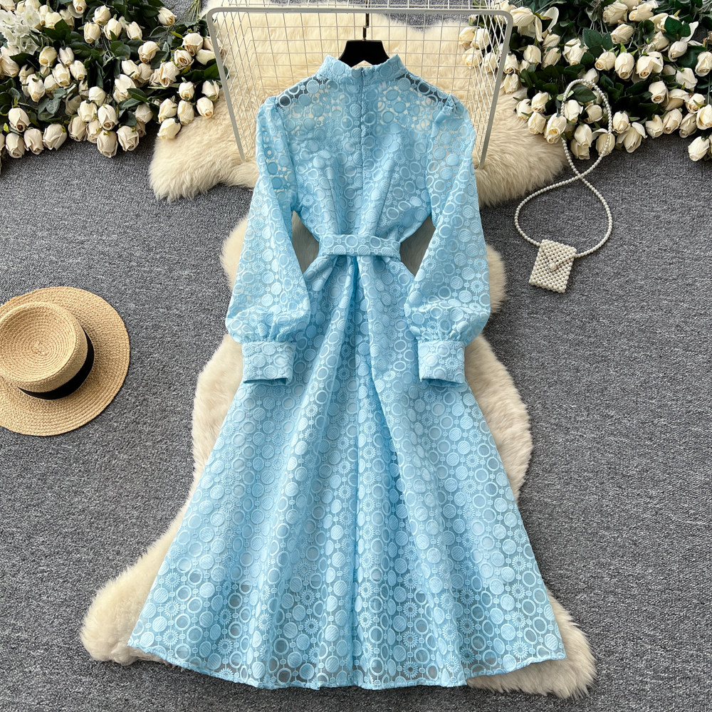 A-line elegant embroidery commuting dress for women