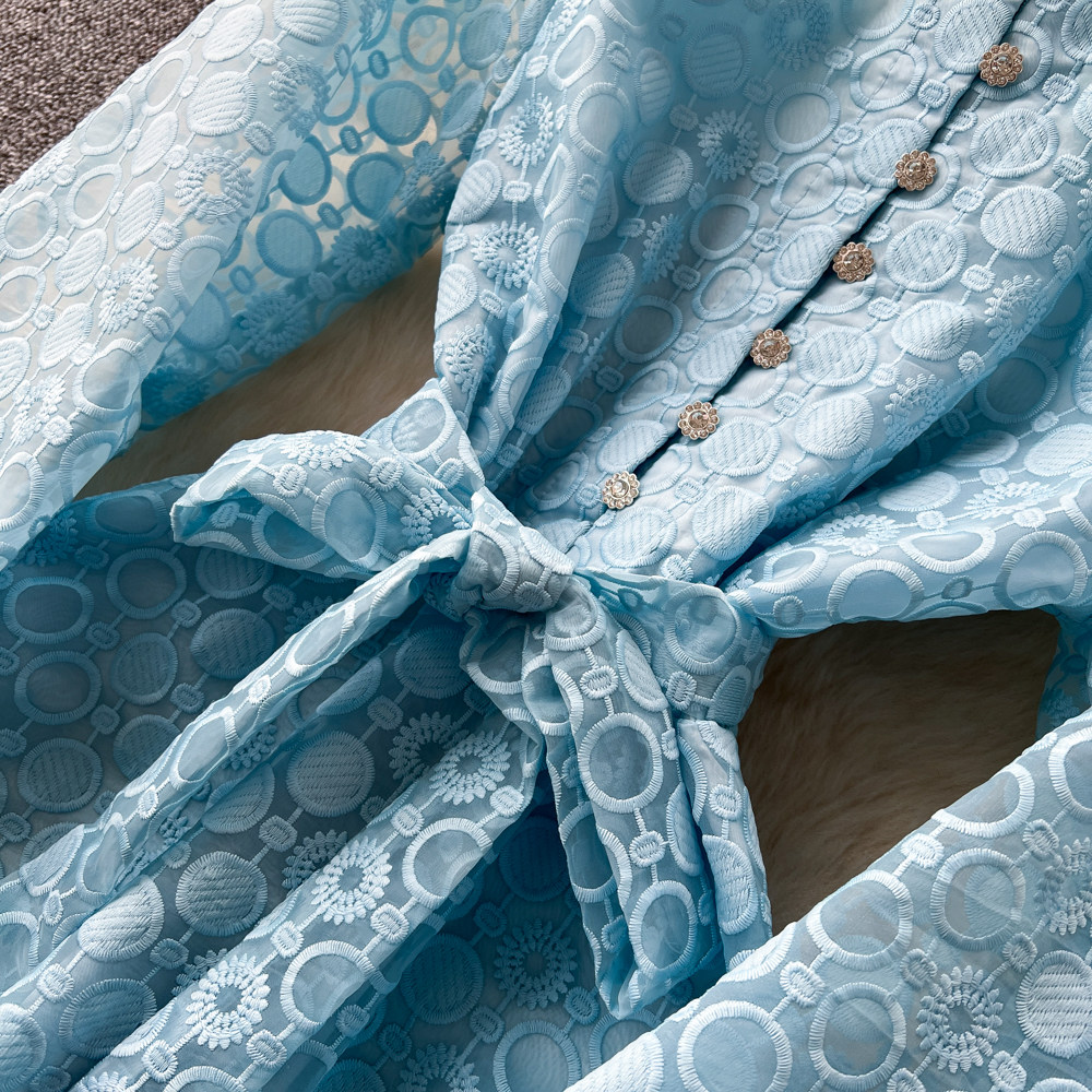 A-line elegant embroidery commuting dress for women