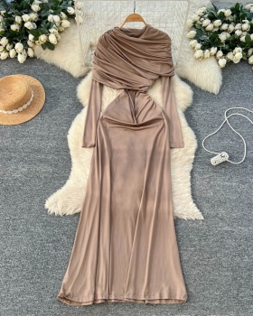 Crimp A-line long sleeve temperament dress for women