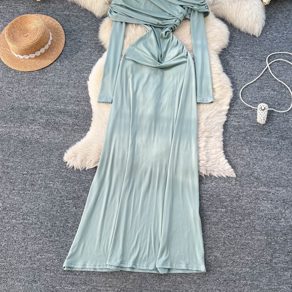 Crimp A-line long sleeve temperament dress for women