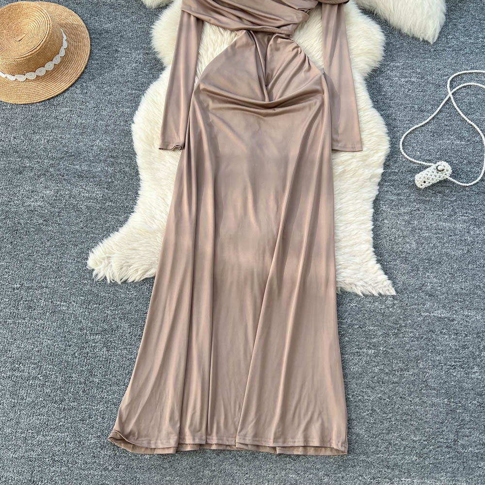 Crimp A-line long sleeve temperament dress for women