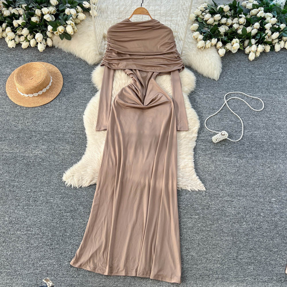 Crimp A-line long sleeve temperament dress for women