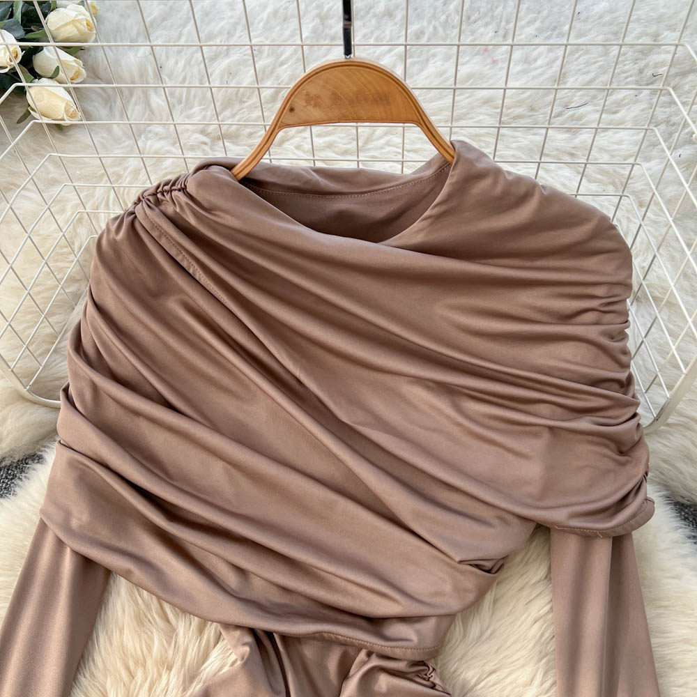 Crimp A-line long sleeve temperament dress for women