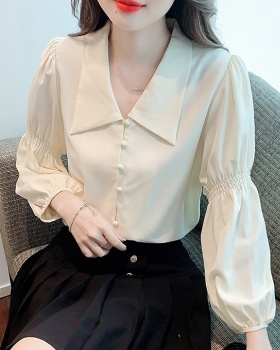 Retro France style shirt puff sleeve long sleeve tops