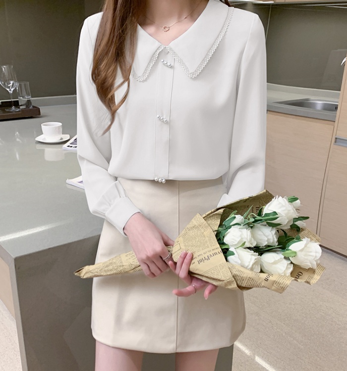 Lace spring tops beading chiffon shirt for women