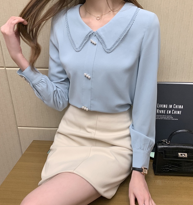 Lace spring tops beading chiffon shirt for women