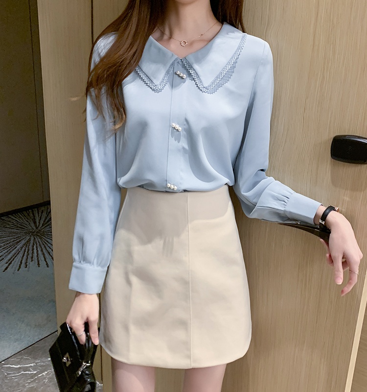 Lace spring tops beading chiffon shirt for women