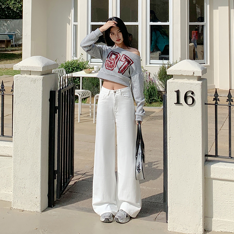 Casual denim long pants high waist wide leg pants for women