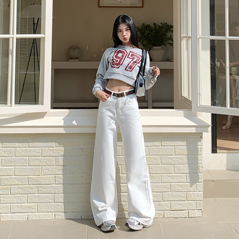 Casual denim long pants high waist wide leg pants for women
