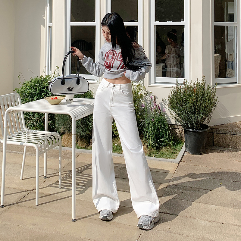 Casual denim long pants high waist wide leg pants for women