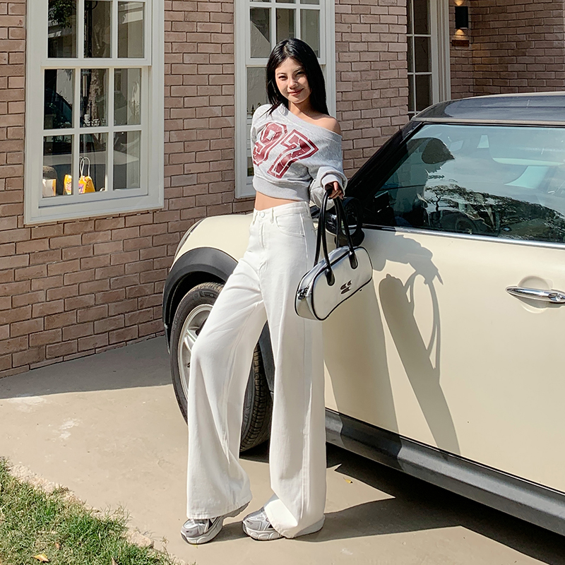 Casual denim long pants high waist wide leg pants for women