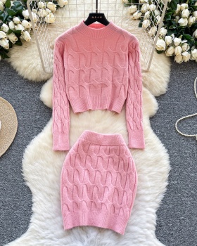 Slim knitted short skirt twist pattern tops a set for women