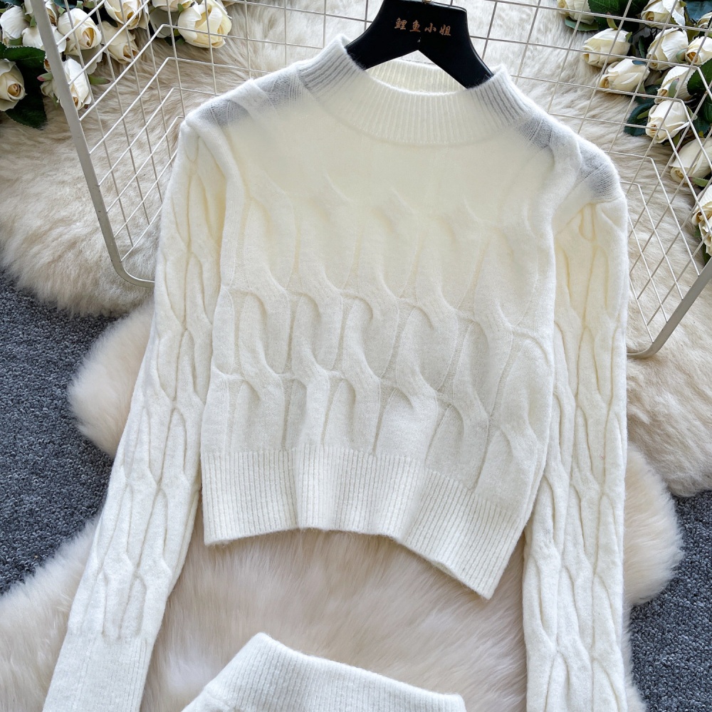 Slim knitted short skirt twist pattern tops a set for women