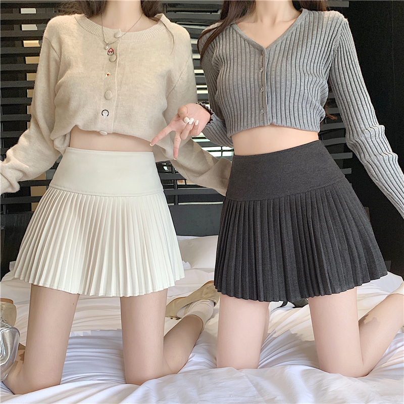 A-line woolen short skirt gray high waist skirt for women